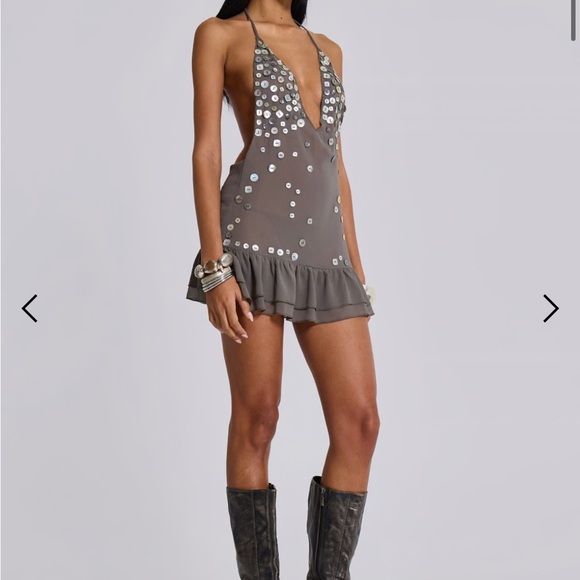 Jaded London Button Me Up Mini Dress in Grey - Picture 2 of 7